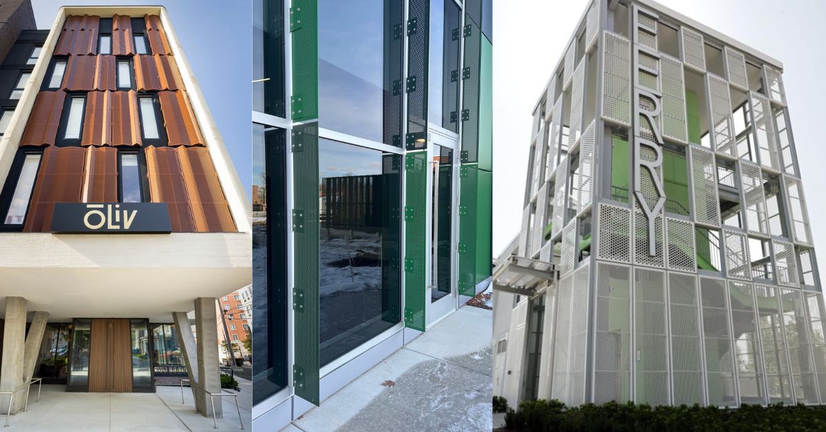 curtain wall system and perforated metal examples