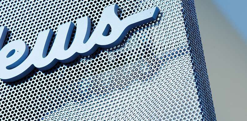 perforated metal sign close up