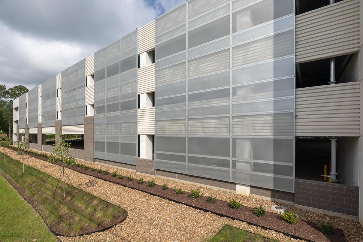 Multiple Perforated Metal Panels, Parking Garge