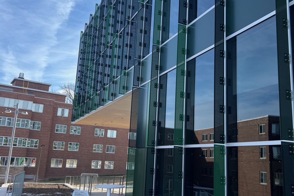 Perforated Sunshades, MSU Multicultural center, powder coated