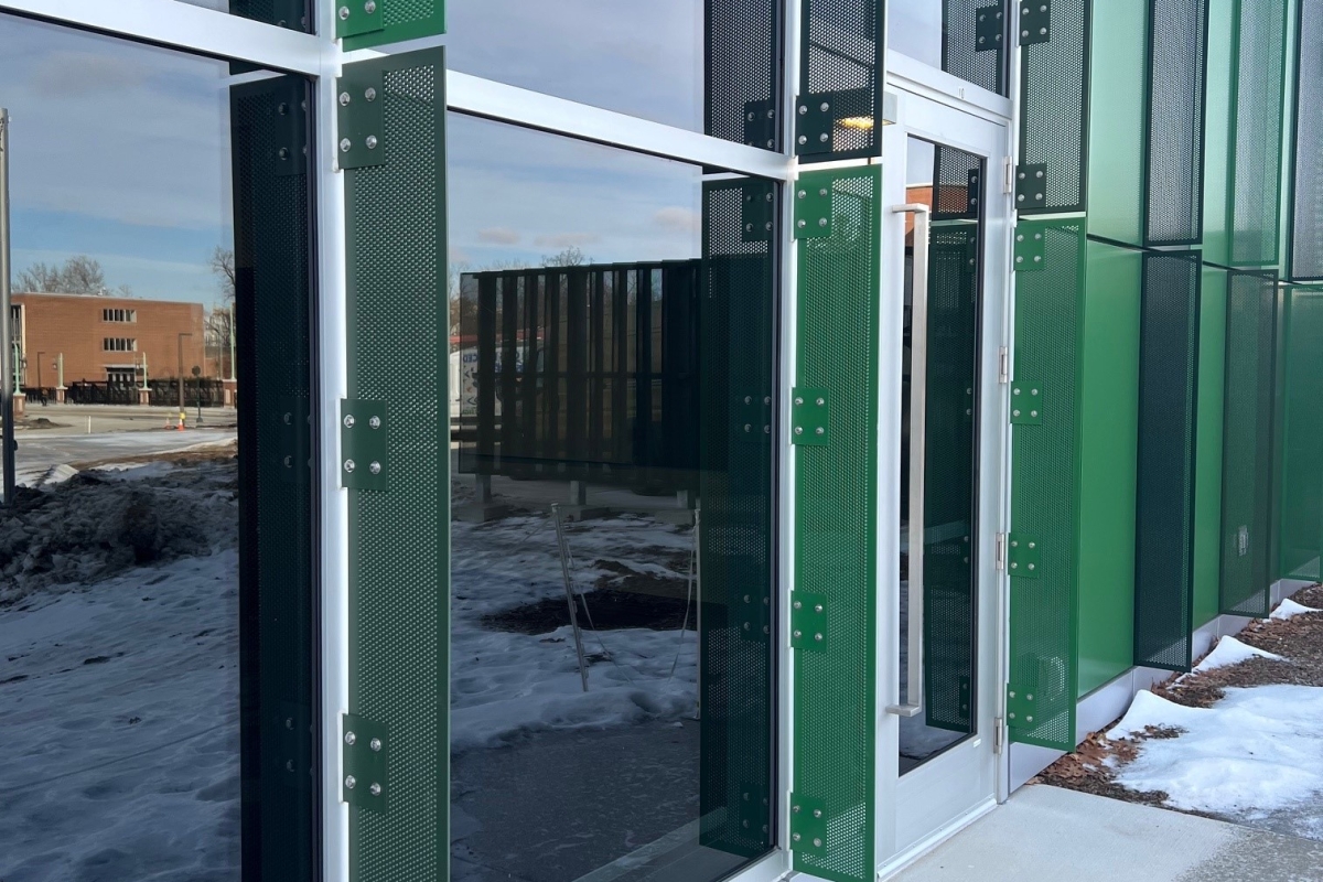 Perforated Sunshades, MSU Multicultural center, close up