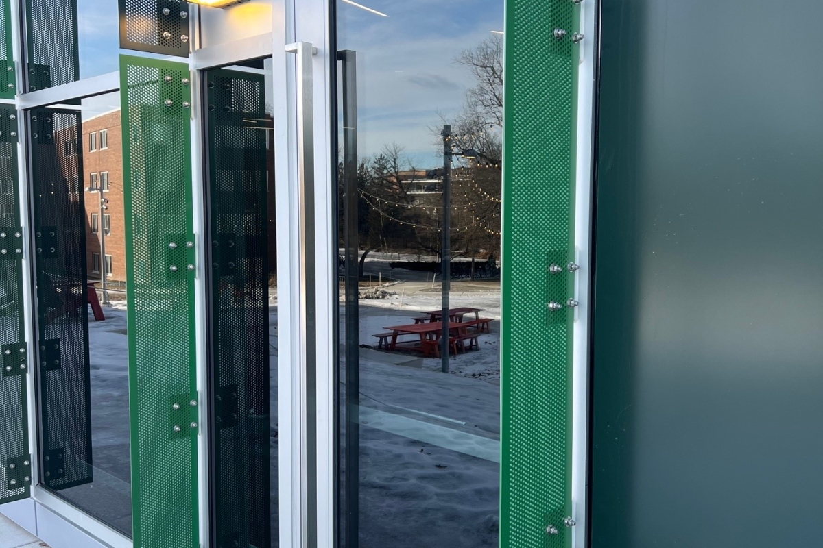 Perforated Sunshades, MSU Multicultural center, door