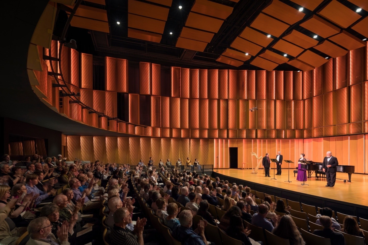 Decorative Perforated Metal Mounted on Acoustical Material 