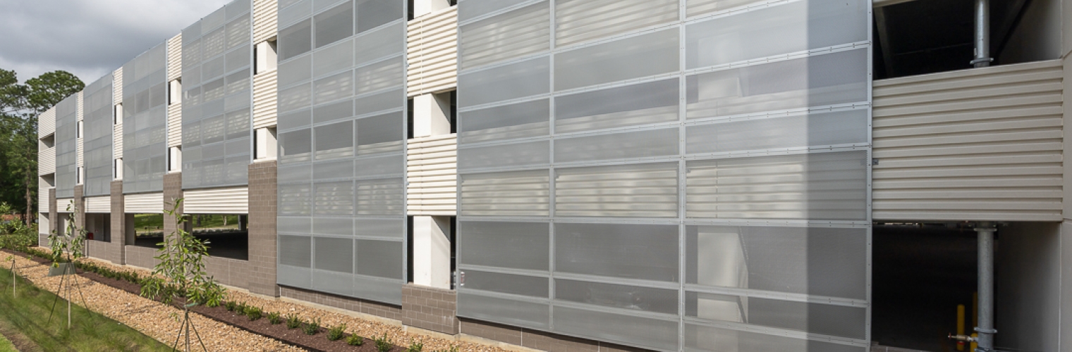 Multiple Perforated Metal Panels, Parking Garge