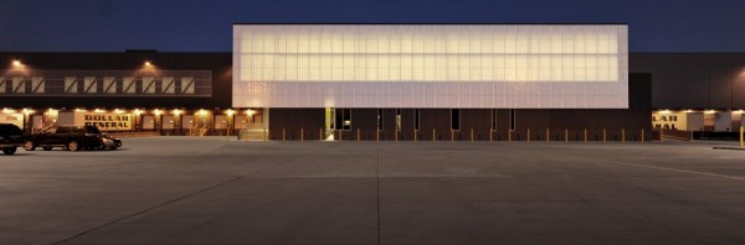 Exterior shot, perforated metal, Dollar General Distribution Center